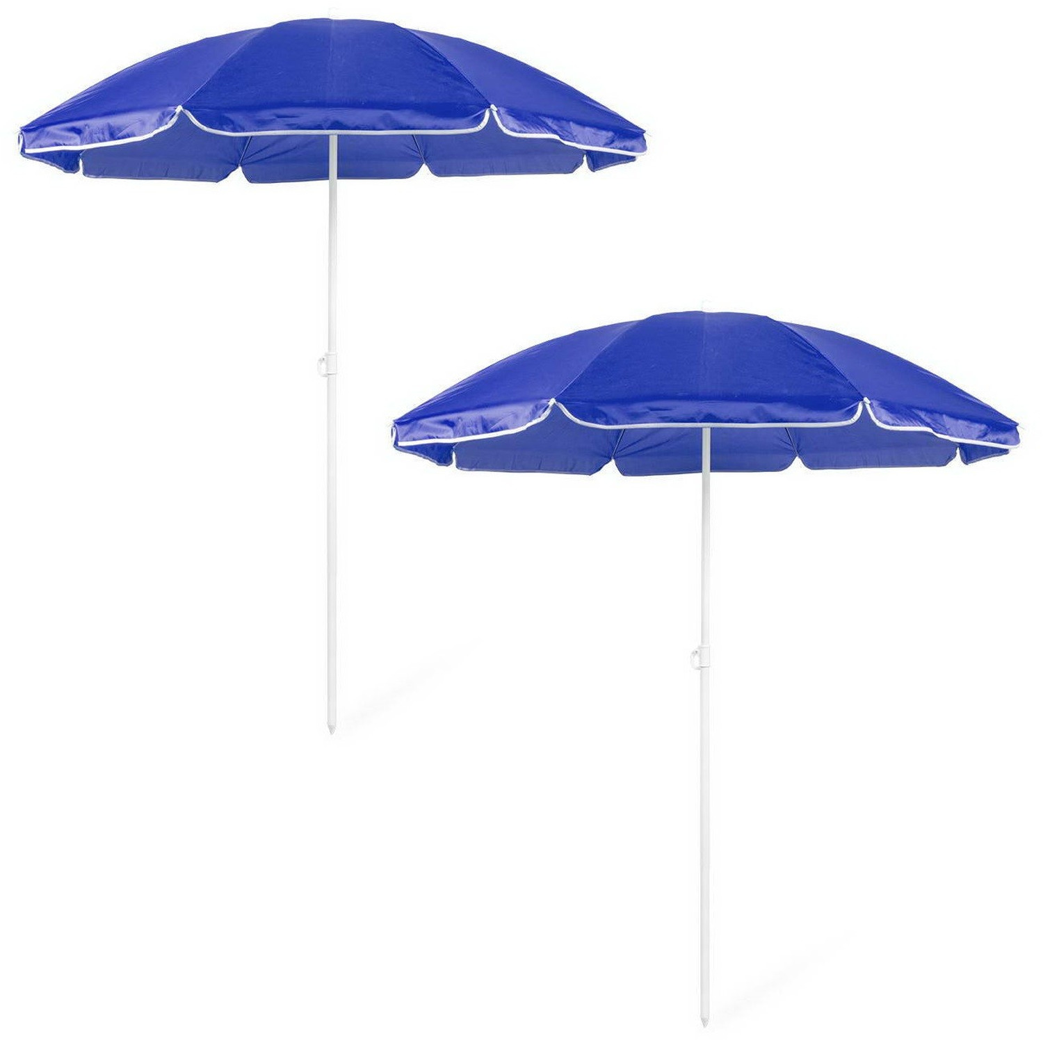 2x Blauwe strand parasols van nylon 150 cm