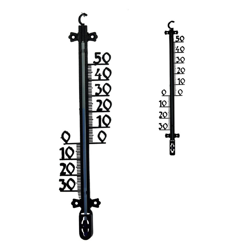 2x Buitenthermometers tuin-buiten zwart 25 cm en 65 cm