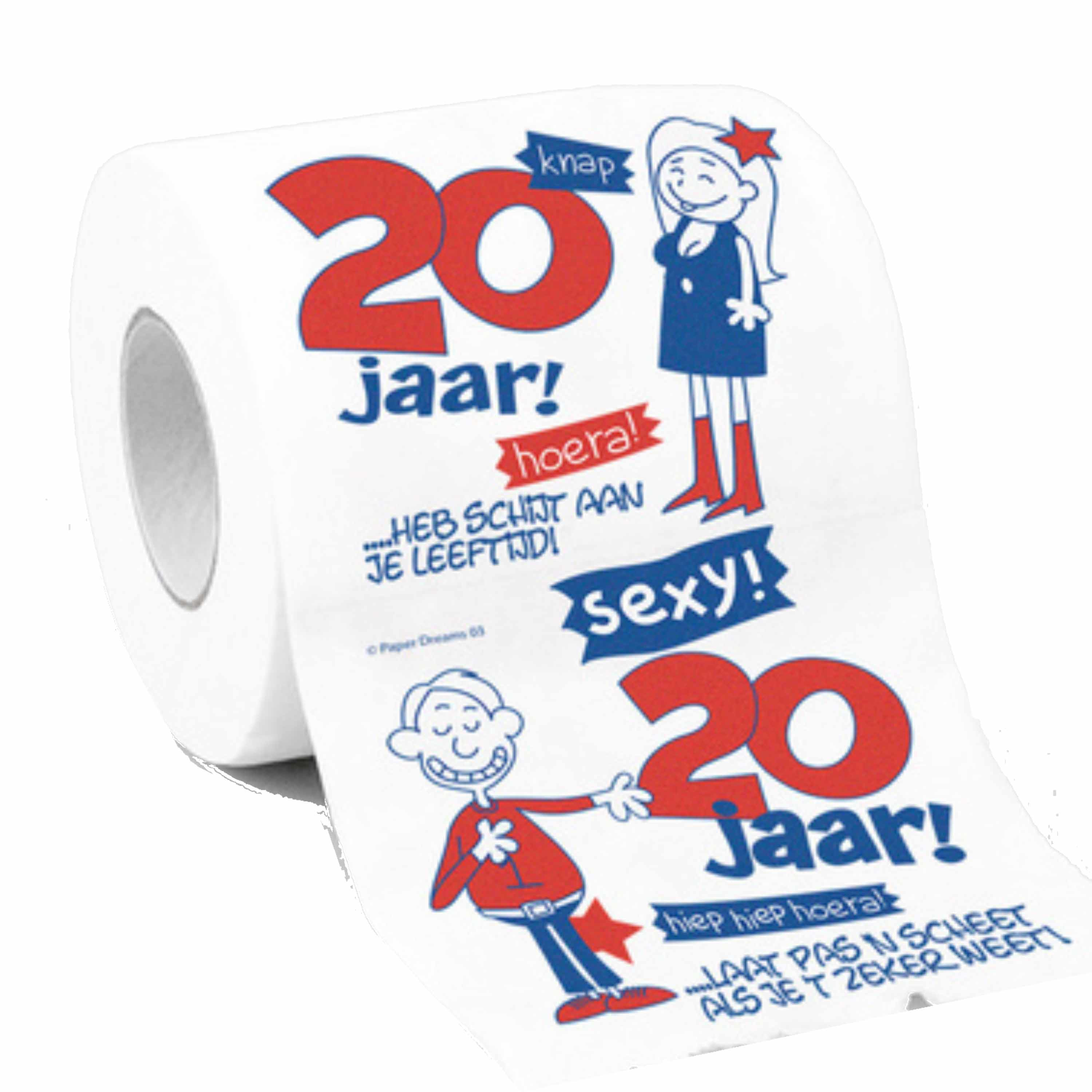 2x Cadeau toiletpapier rollen 20 jaar verjaardag versiering-decoratie