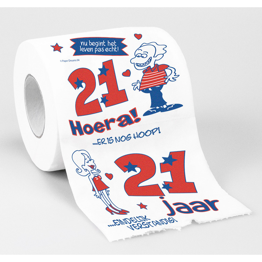 2x Cadeau toiletpapier rollen 21 jaar verjaardag versiering-decoratie