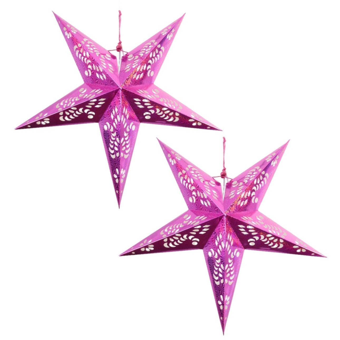 2x Decoratie kerstster lampionnen roze 60 cm