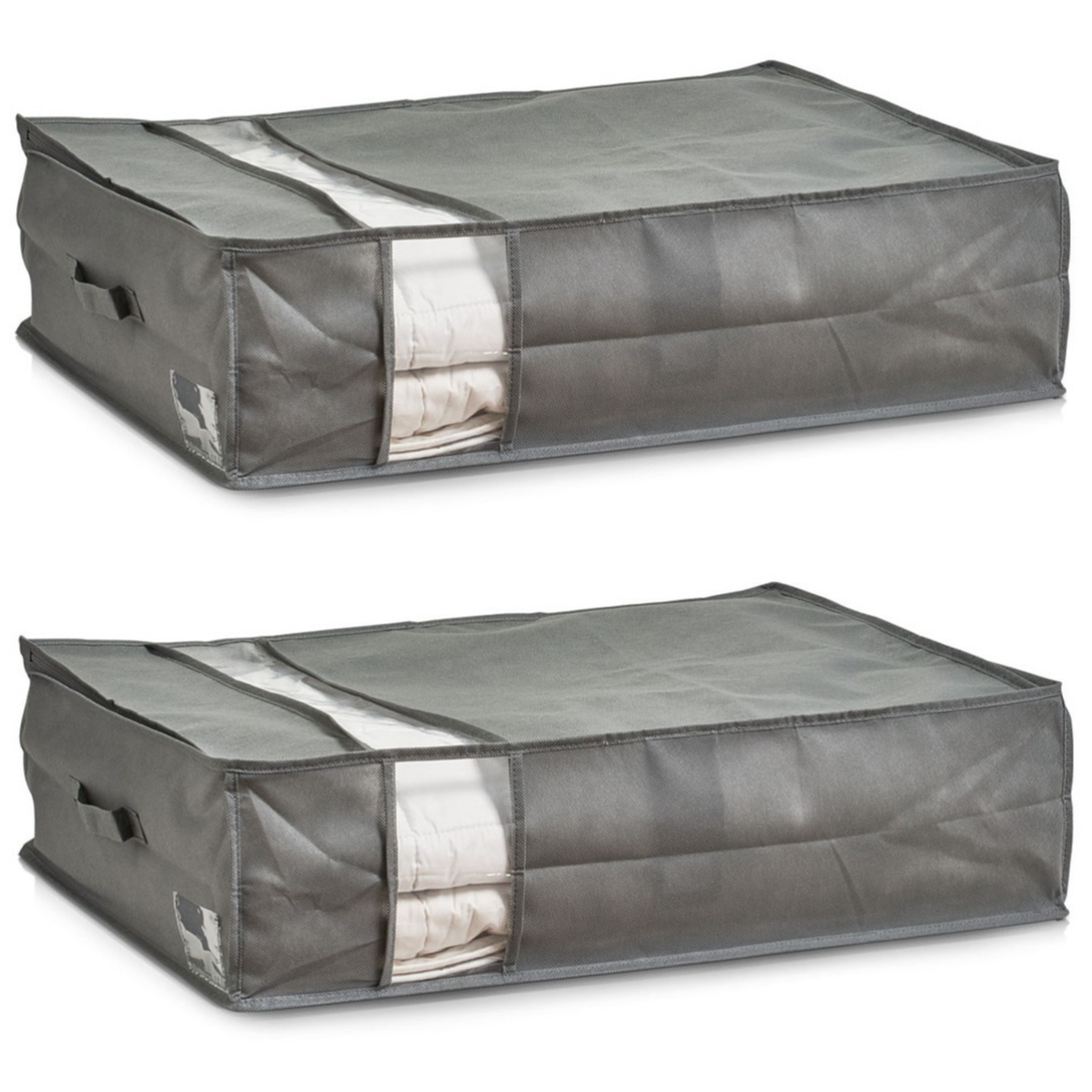 2x Dekbed-kussen opberghoezen grijs met venster 50 x 70 x 20 cm