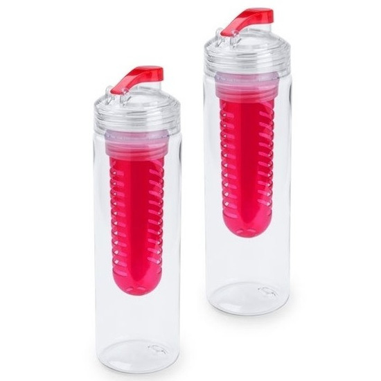 2x Drinkfles-waterfles met fruitfilter rood 700 ml