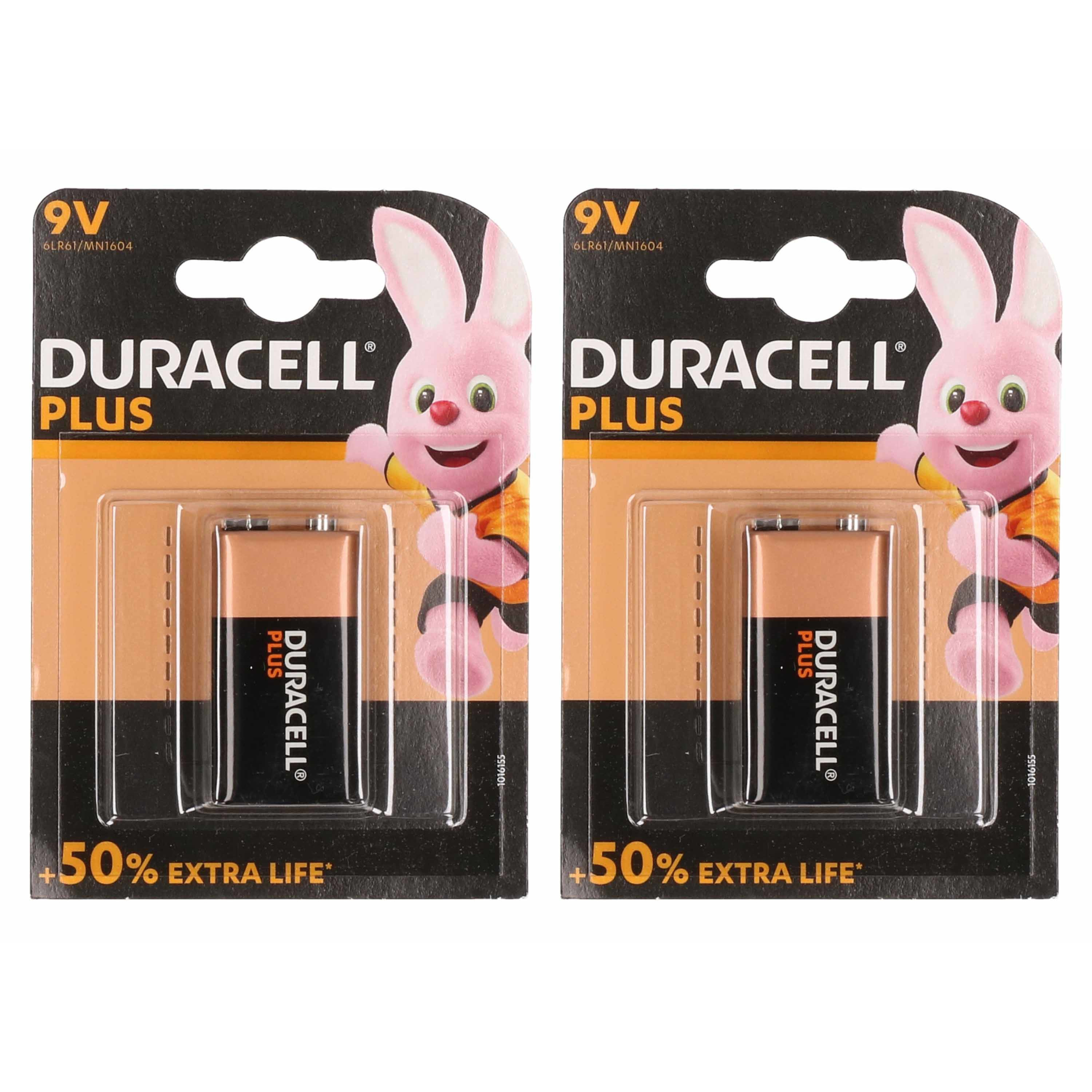 2x Duracell batterij 9 volt blok