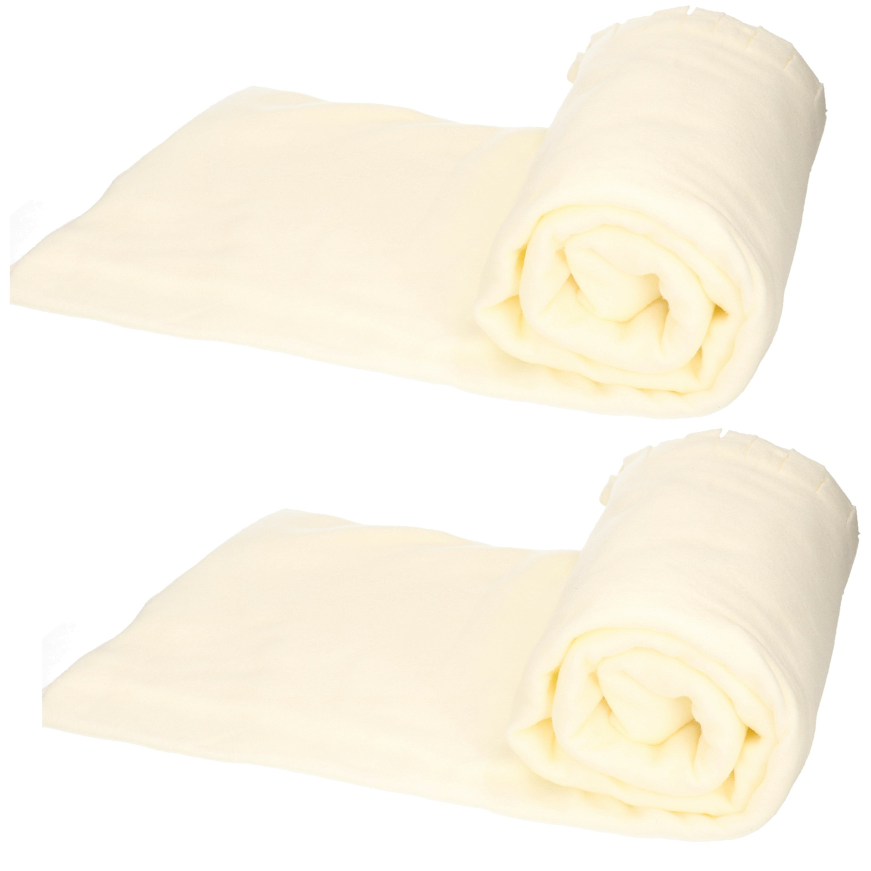 2x Fleece dekens-plaids met franjes gebroken wit 130 x 170 cm