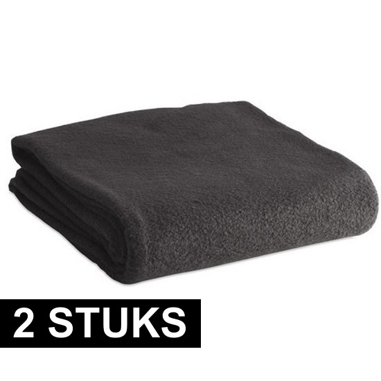 2x Fleece dekens-plaids zwart 120 x 150 cm