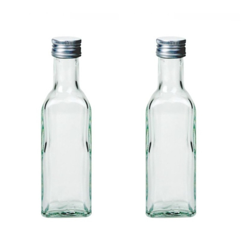 Merkloos 2x Glazen vierkante flesjes met schroefdoppen 100 ml -