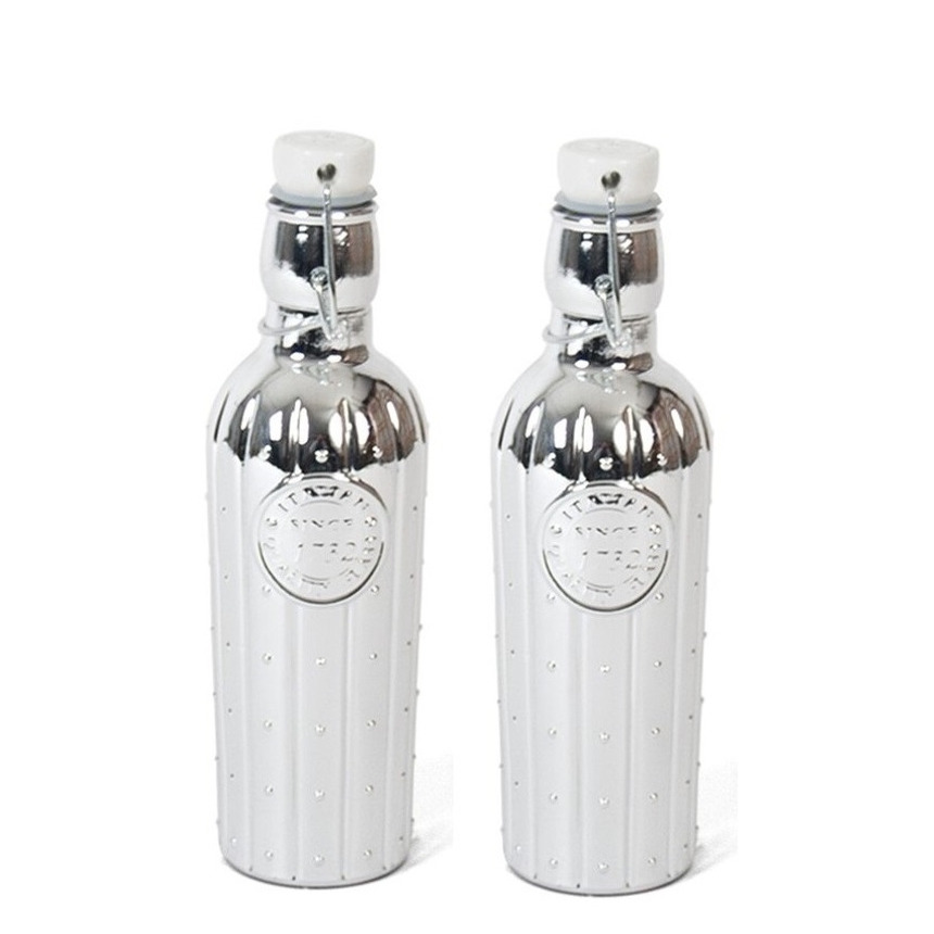 2x Glazen woondecoratie flessen zilver met beugeldop 550 ml