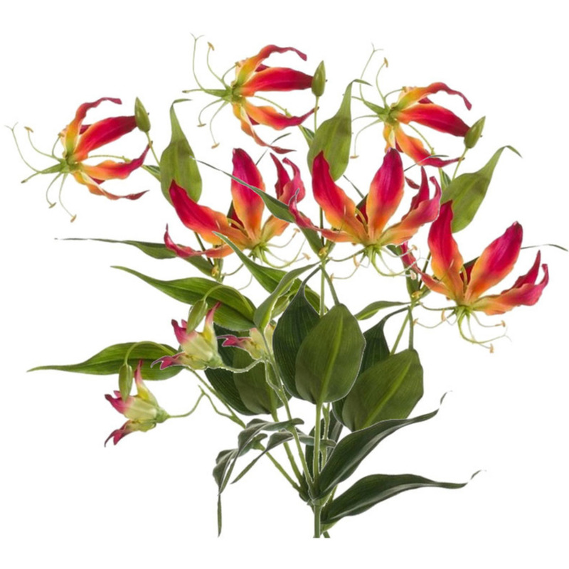 2x Gele met rode Gloriosa kunstplanten 75 cm - Kunstbloemen boeketten