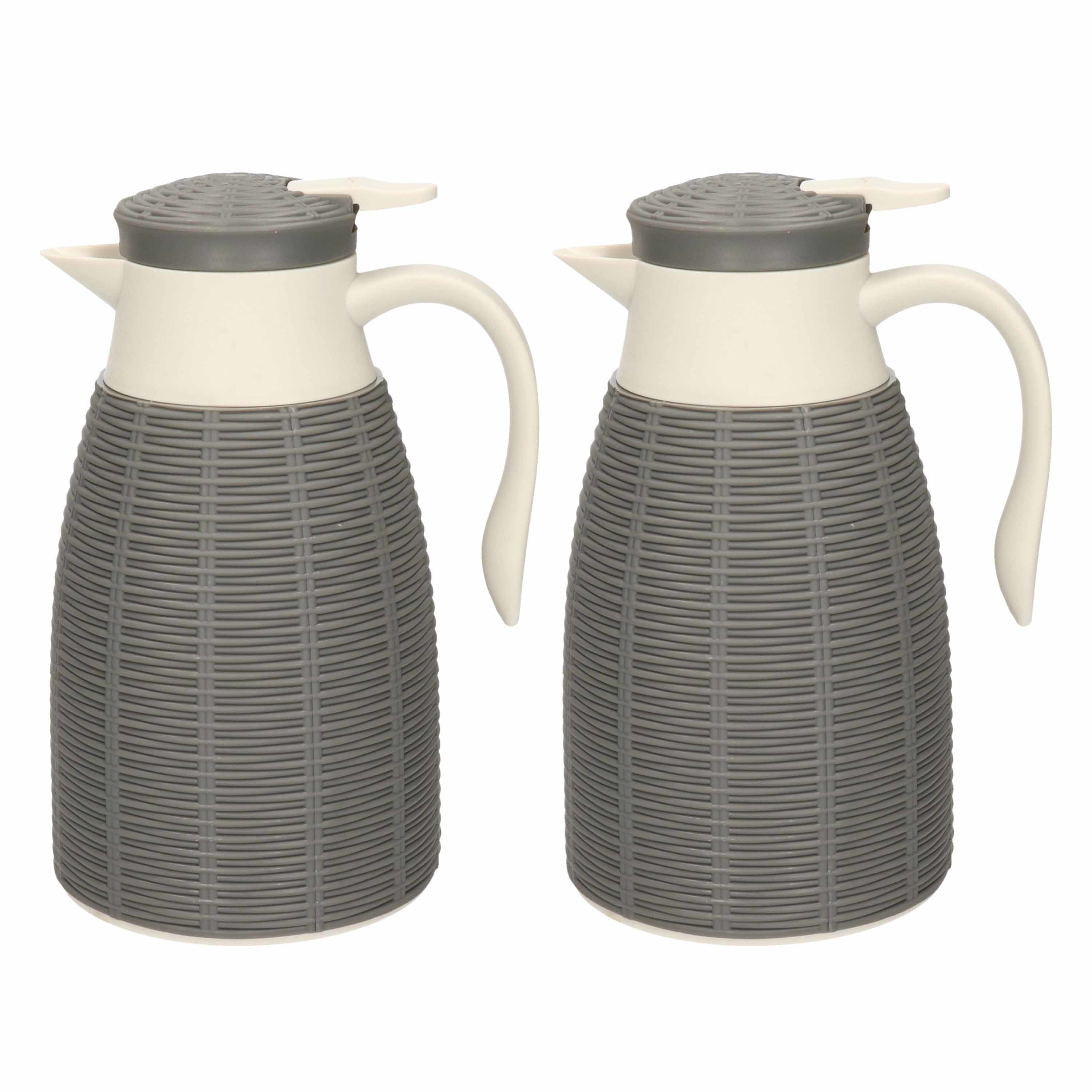 2x Grijze rotan koffiekan/isoleerkan 1 liter - Koffiekannen/theekannen/isoleerkannen/thermoskannen