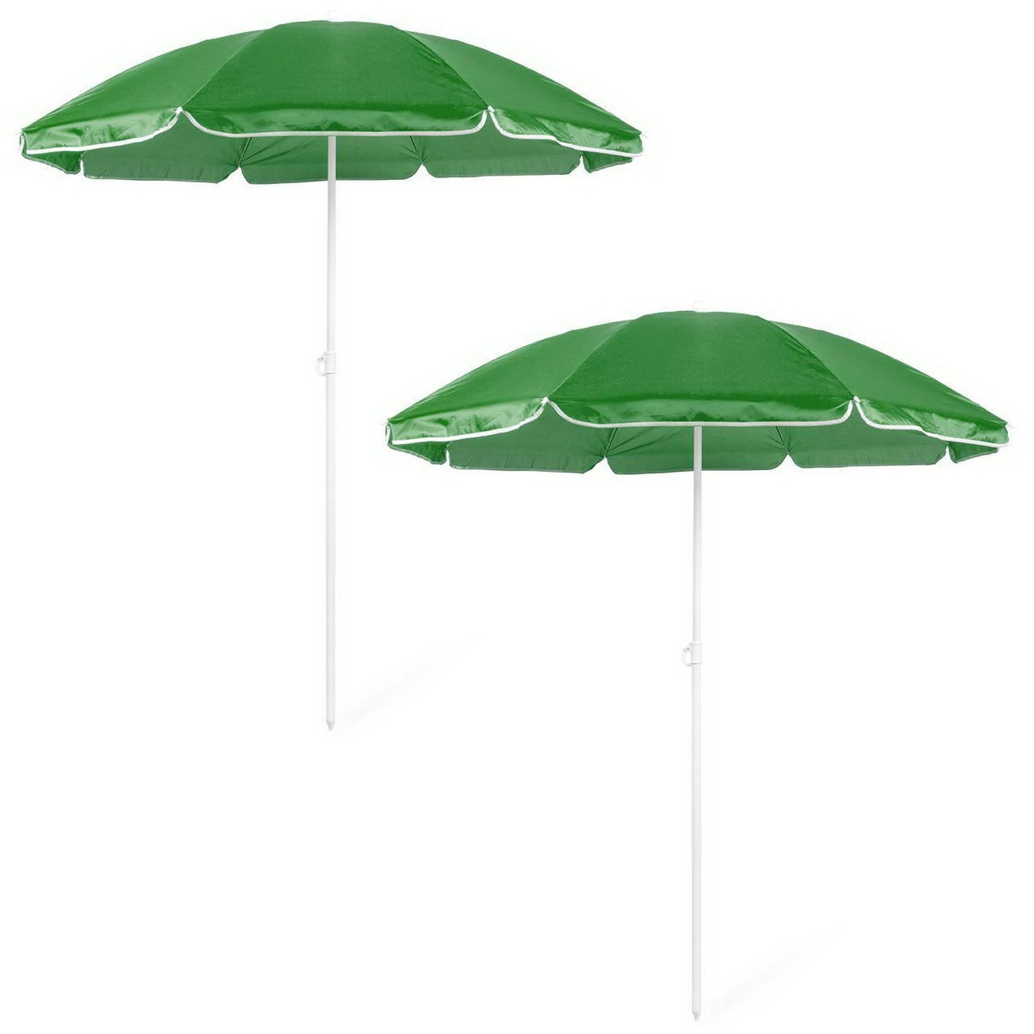 2x Groene strand parasols van nylon 150 cm