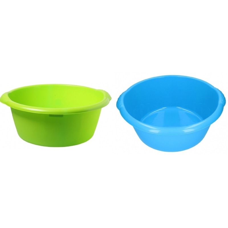 2x Grote afwasteil blauw / groen 25 L 50 cm - camping afwasbakken
