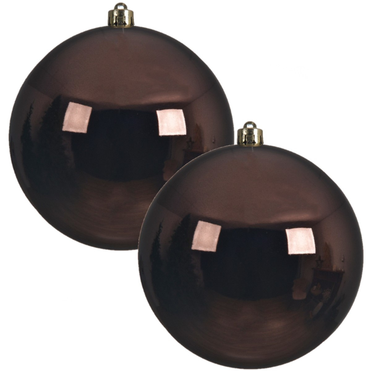 2x Grote donkerbruine kerstballen van 20 cm glans van kunststof