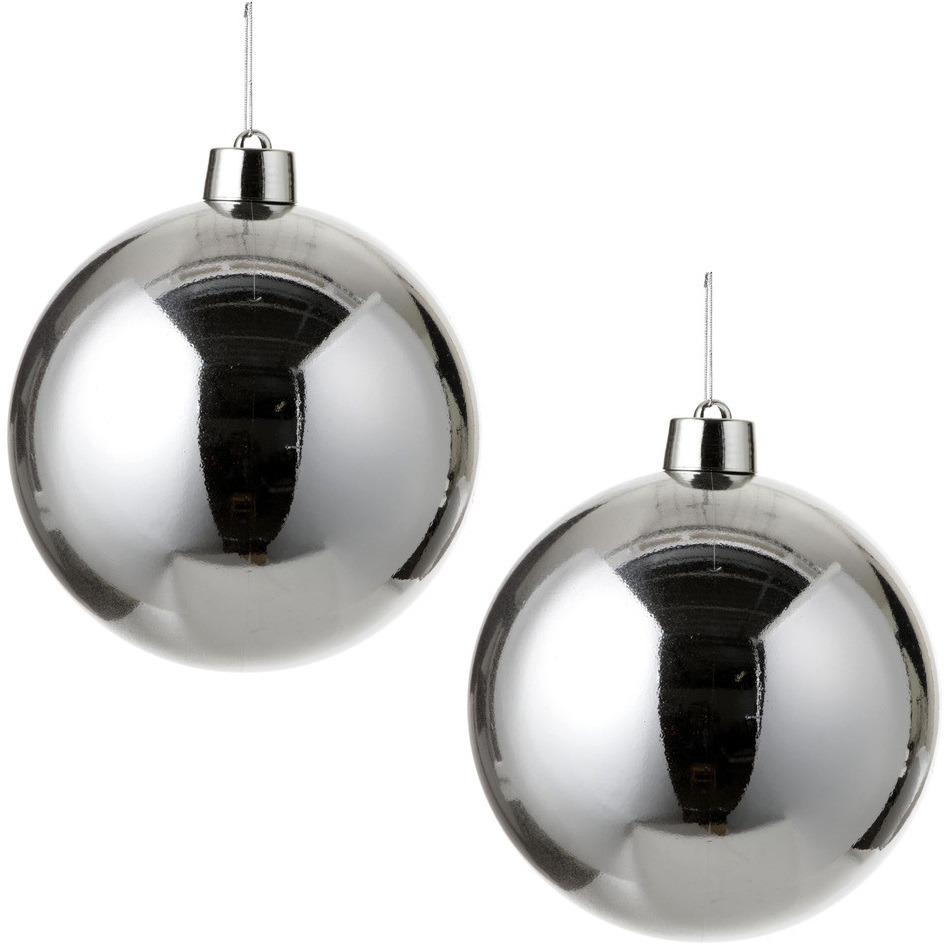 2x Grote kunststof decoratie kerstbal zilver 25 cm