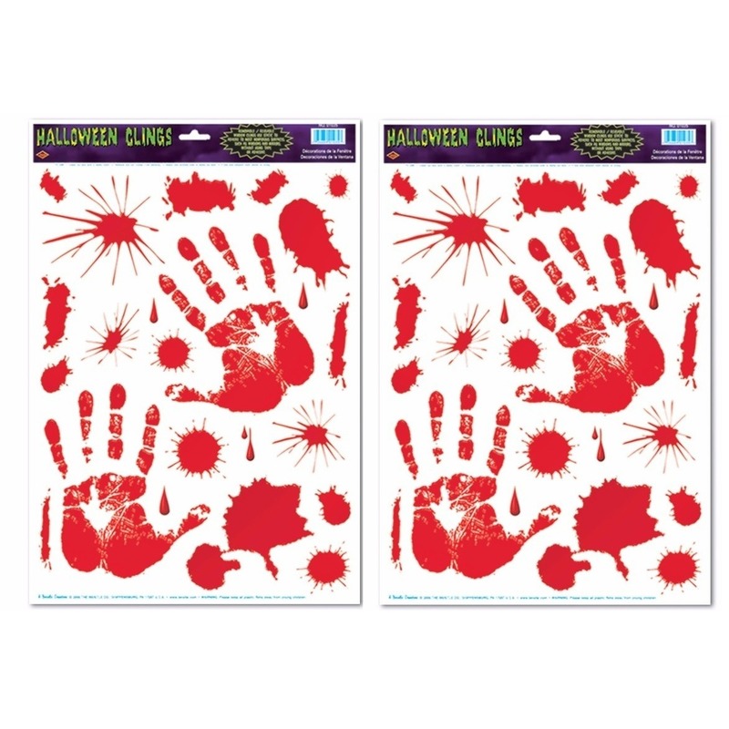 2x Halloween raamsticker met bloed handen