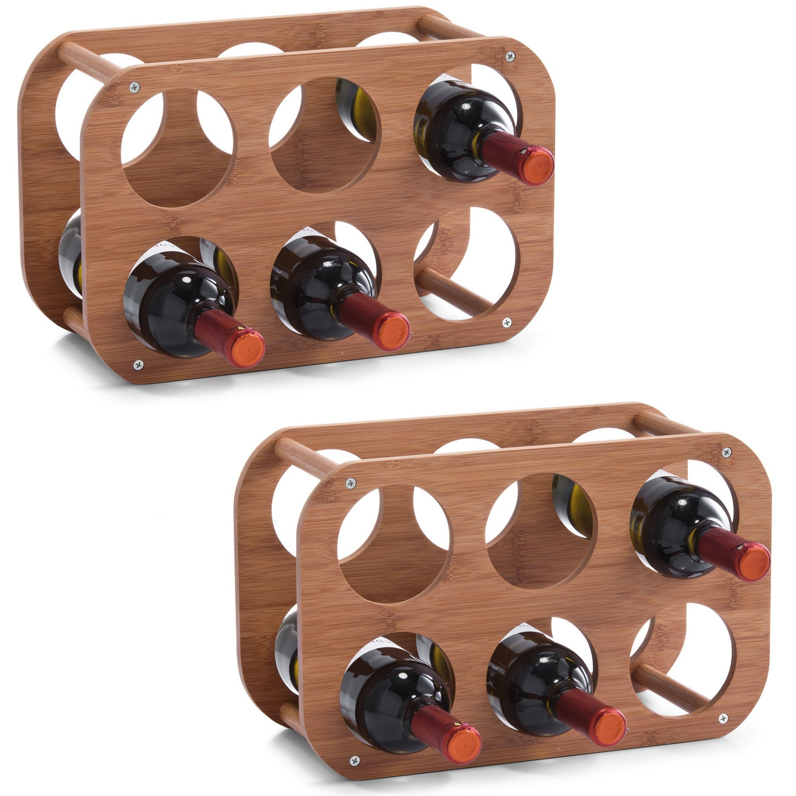 2x Houten wijnflessen rekken-wijnrekken compact voor 6 flessen 38 cm
