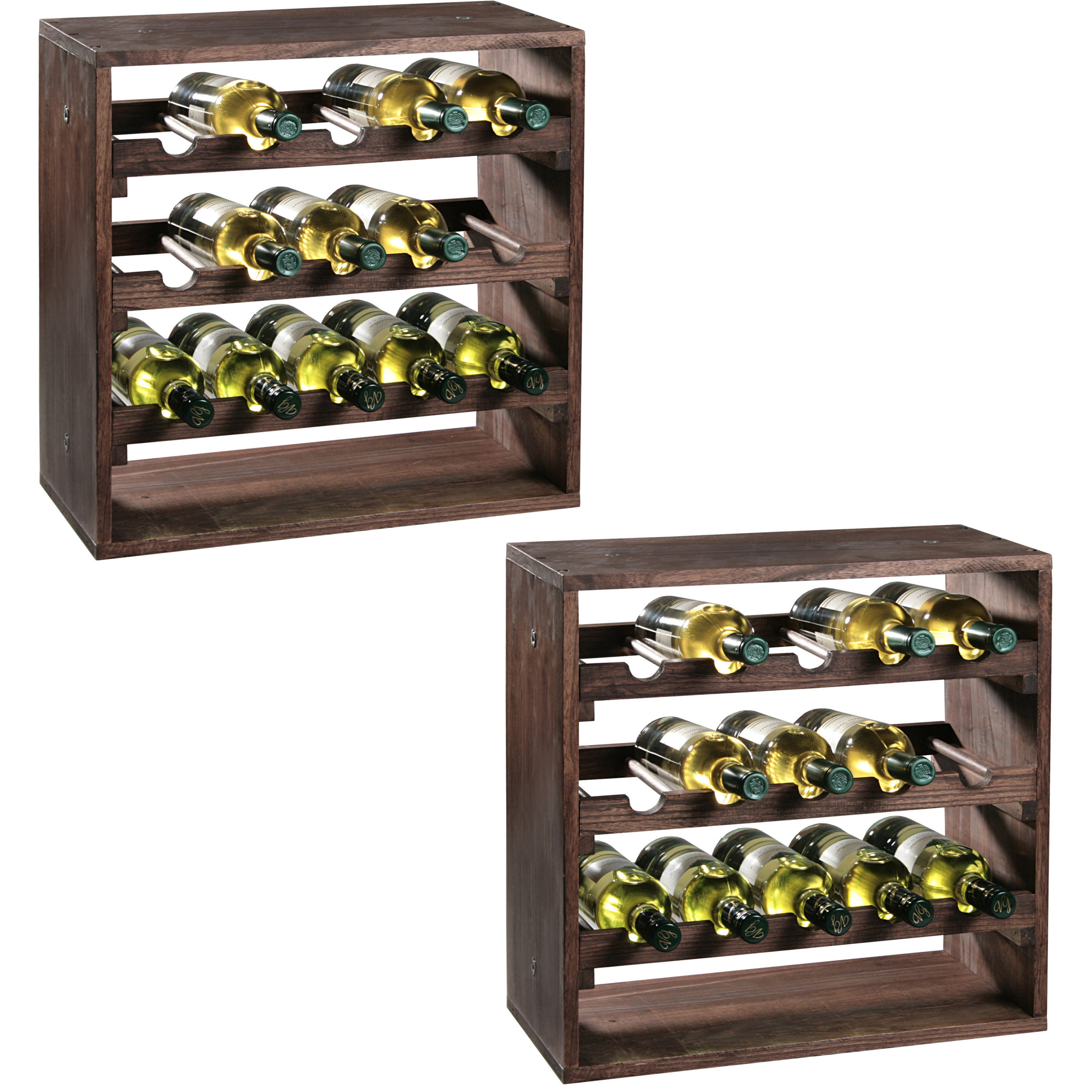 2x Houten wijnflessen rekken-wijnrekken vierkant voor 30 flessen 25 x 50 x 50 cm