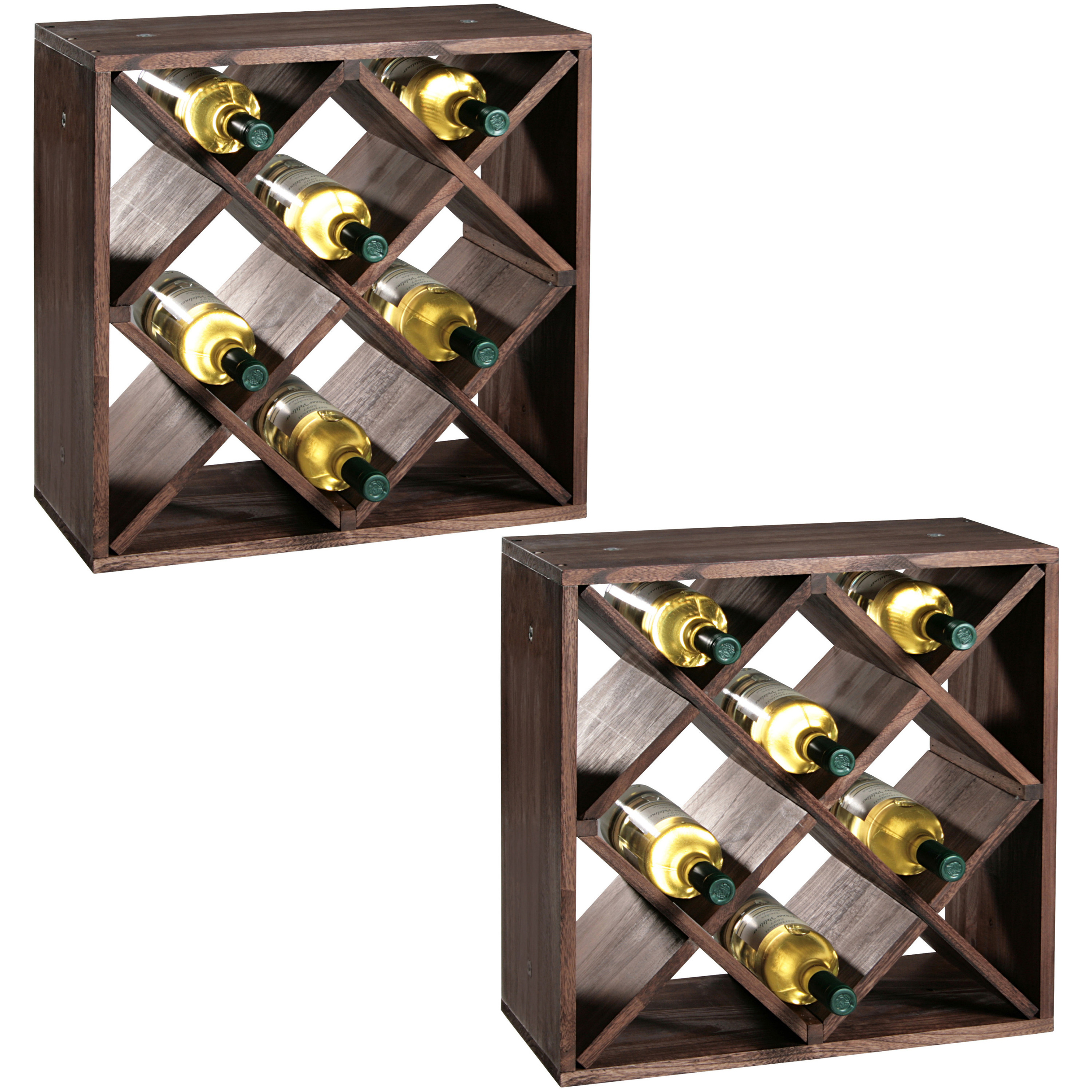 2x Houten wijnflessen rekken-wijnrekken vierkant voor 32 flessen 25 x 50 x 50 cm