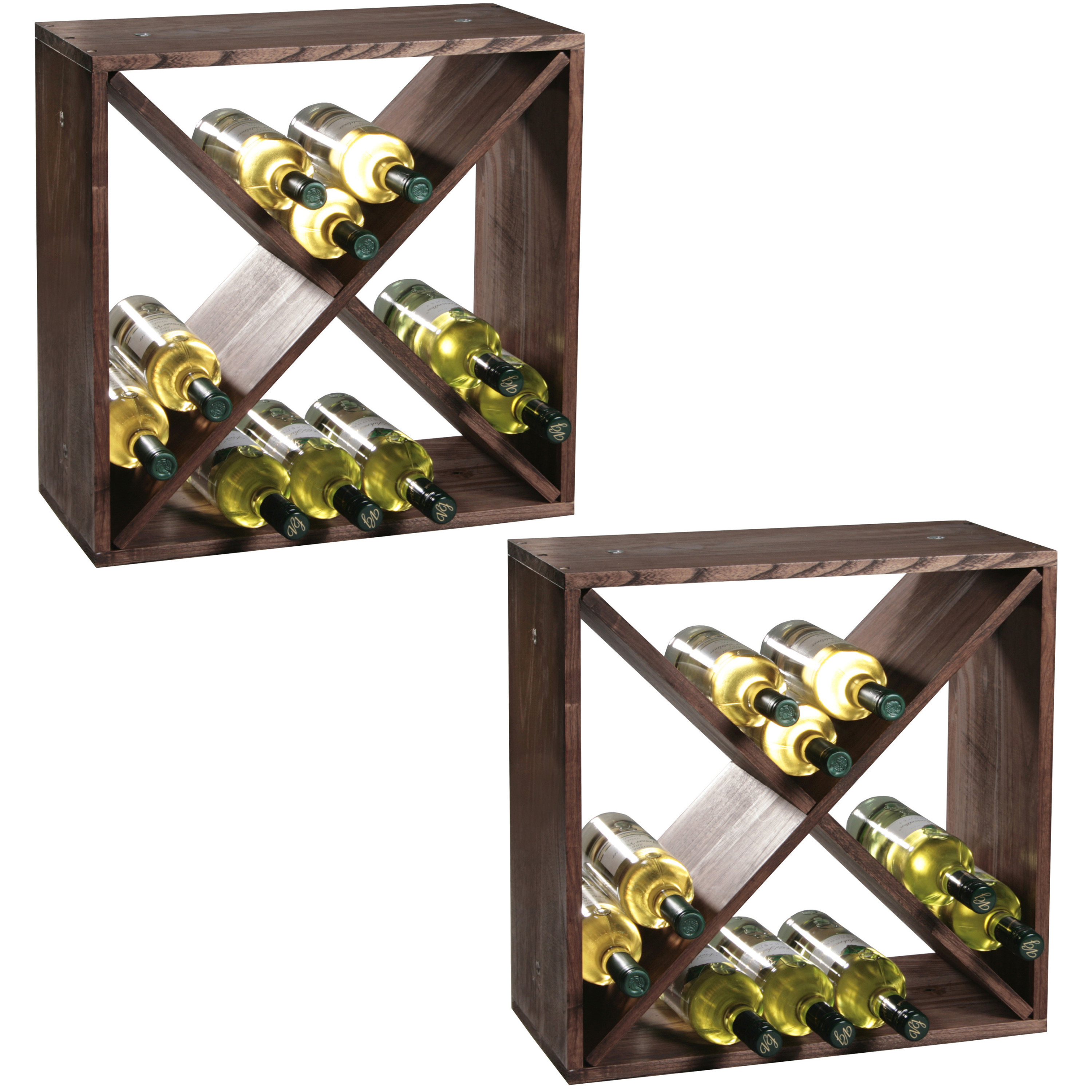 2x Houten wijnflessen rekken-wijnrekken vierkant voor 48 flessen 25 x 50 x 50 cm