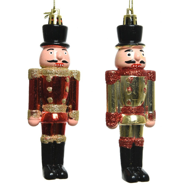 2x Kerstboomhangers notenkrakers poppetjes-soldaten groen 9 cm