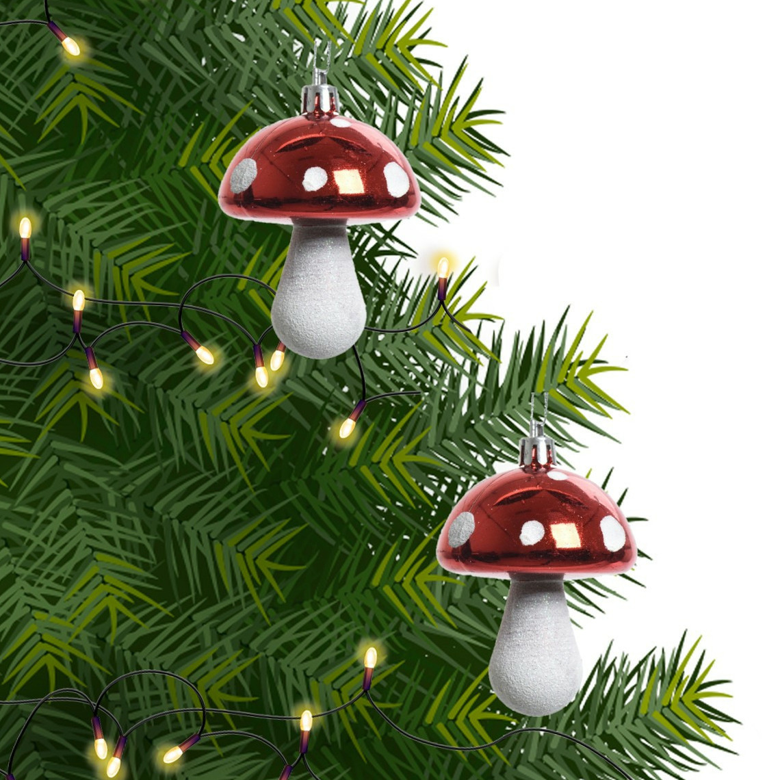 2x Kerstboomhangers rode paddenstoelen 7 cm kerstversiering