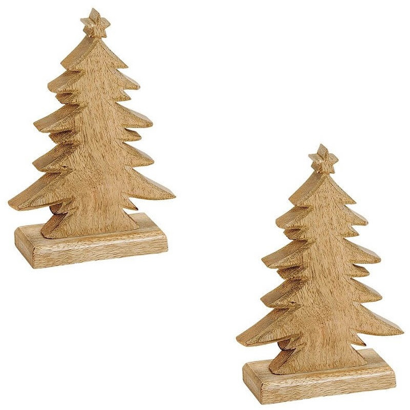 2x Kerstdecoratie houten kerstbomen-kerstboompjes 20 cm