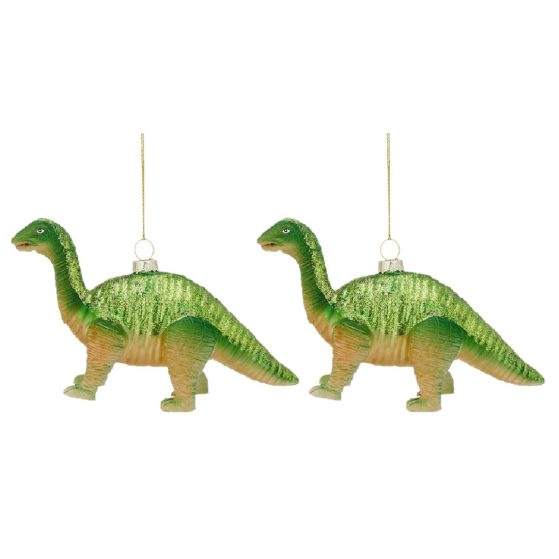 2x Kersthanger figuurtjes glazen dinosaurus groen 16 cm