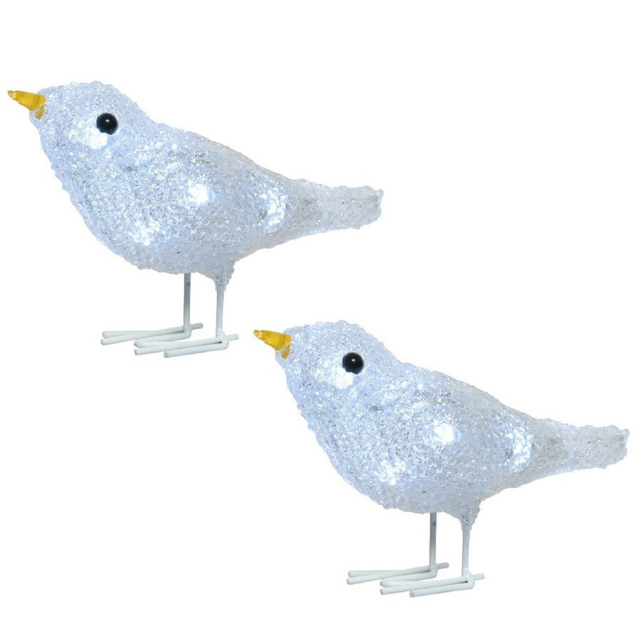2x Kerstverlichting LED figuren voor buiten vogels 16 cm