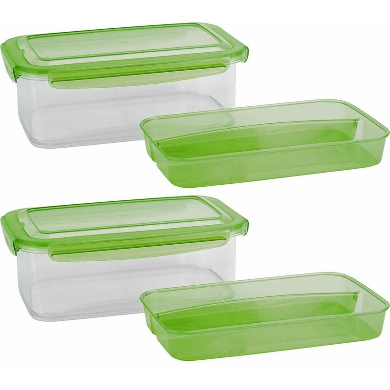 2x Lunchbox met bestek bakje groen 1,9 liter