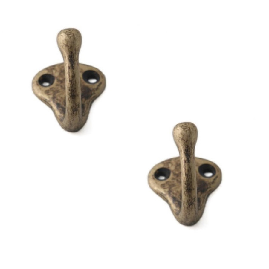 2x Luxe kapstokhaken-jashaken-kapstokhaakjes aluminium antiek brons enkele haak 3,5 x 3,0 cm
