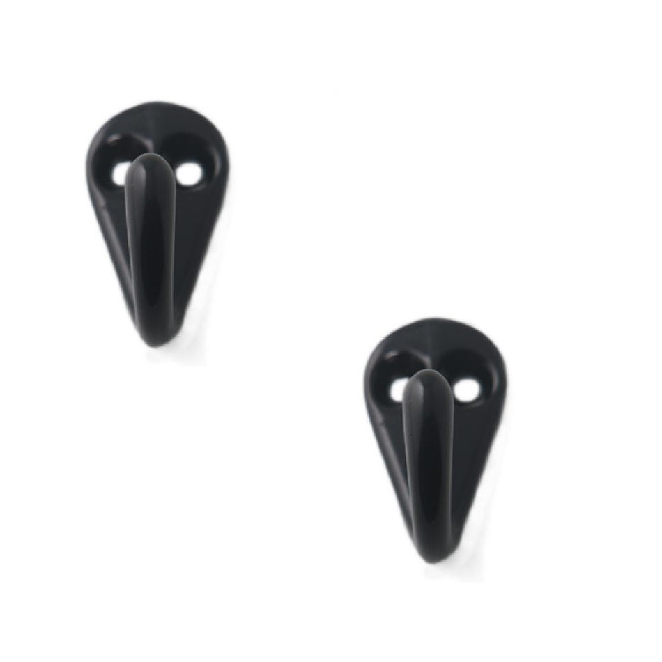 2x Luxe kapstokhaken-jashaken-kapstokhaakjes aluminium zwart enkele haak 3,6 x 1,9 cm