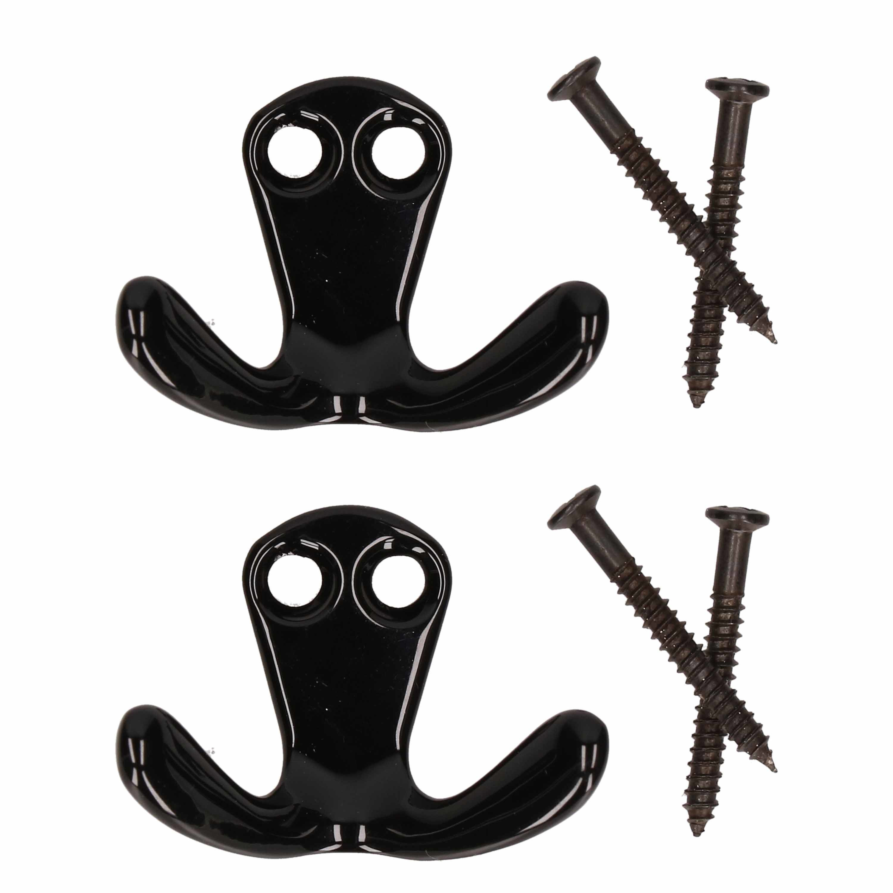 2x Luxe kapstokhaken-jashaken-kapstokhaakjes zwart van hoogwaardig metaal 2,2 x 3,3 cm