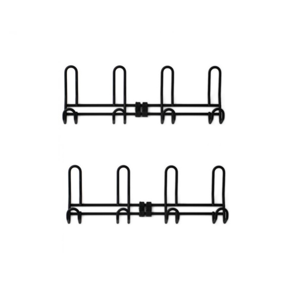 2x Luxe kapstokken / jashaken zwart met vier haken - wandkapstok / deurkapstok - 12,6 x 38 cm - hoogwaardig aluminium - zwarten kapstokhaakjes / garderobe haakjes