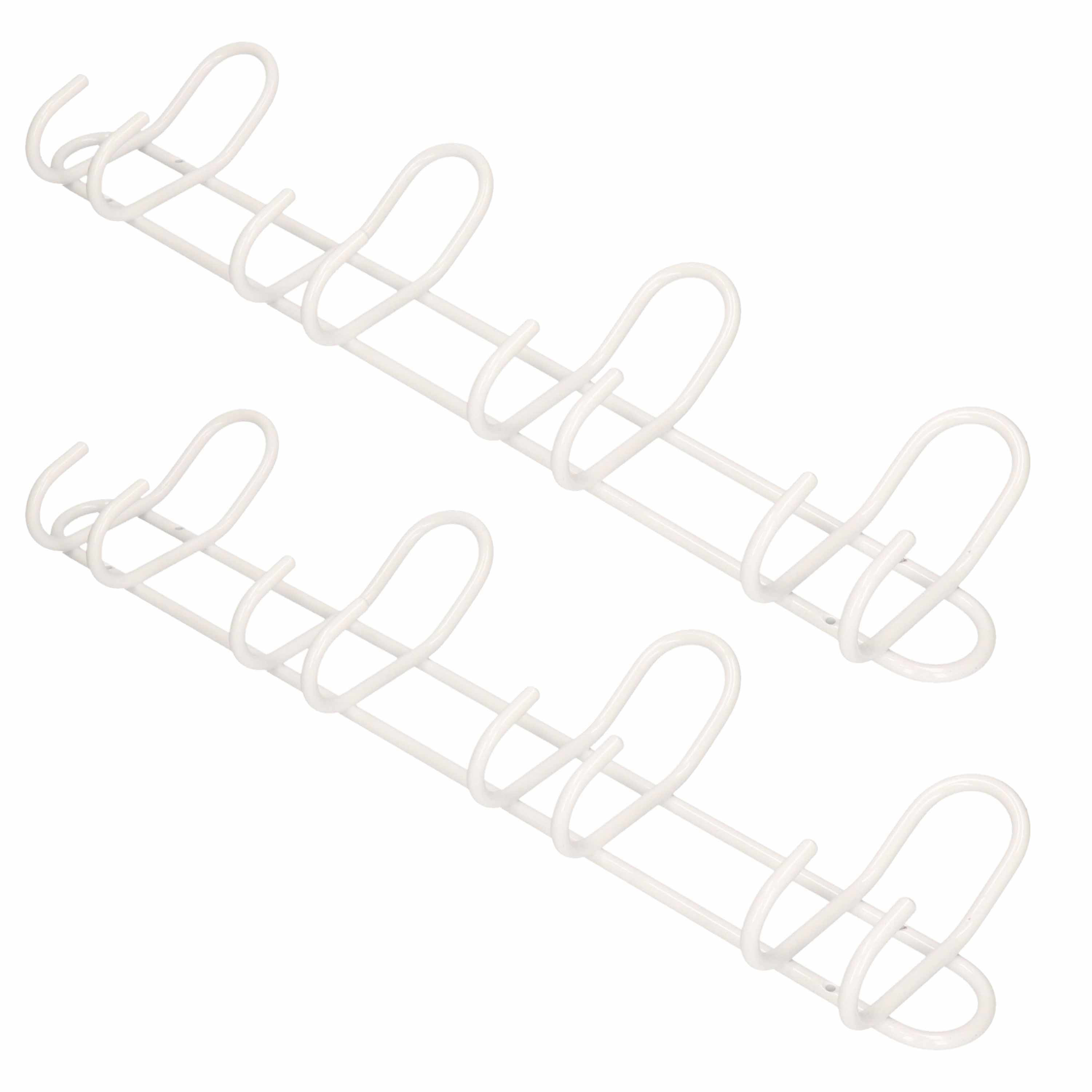 2x Luxe kapstokken-jashaken-wandstokken wit aluminium 4x dubbele haak 14,5 x 53 cm