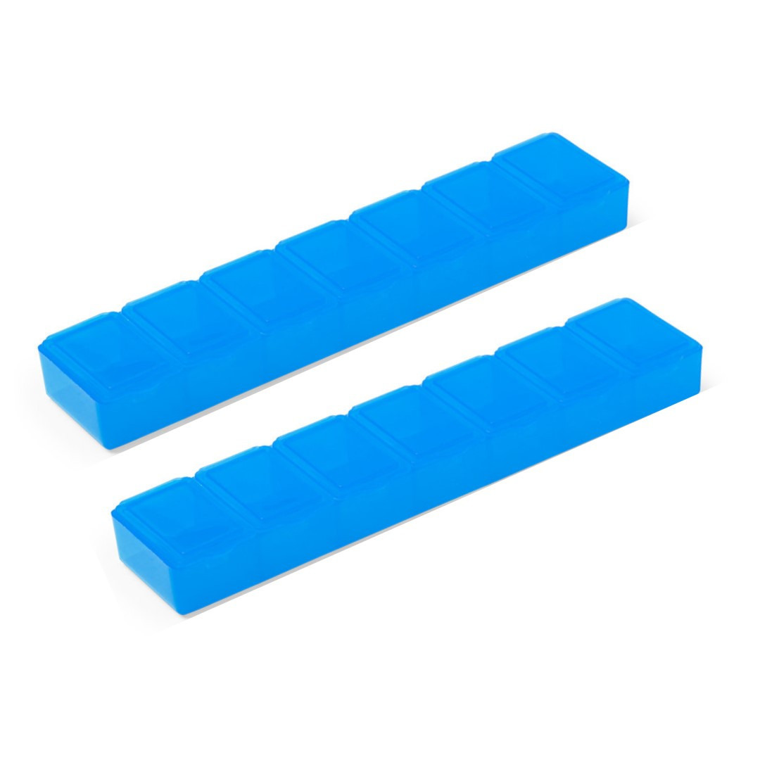 2x Medicijnen doos-pillendoos 7 daags blauw 15 cm
