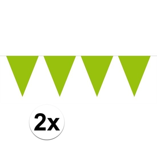 2x Mini vlaggenlijn-slinger versiering lime groen