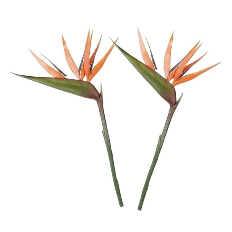 2x Oranje strelitzia-paradijsvogelbloem kunstbloemen 90 cm