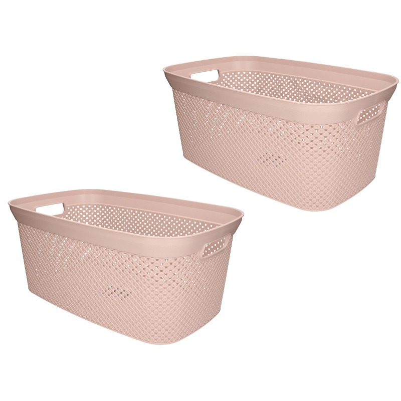 Merkloos 2x Oud roze wasmanden 35 liter x 54 x 23 cm huishouden -