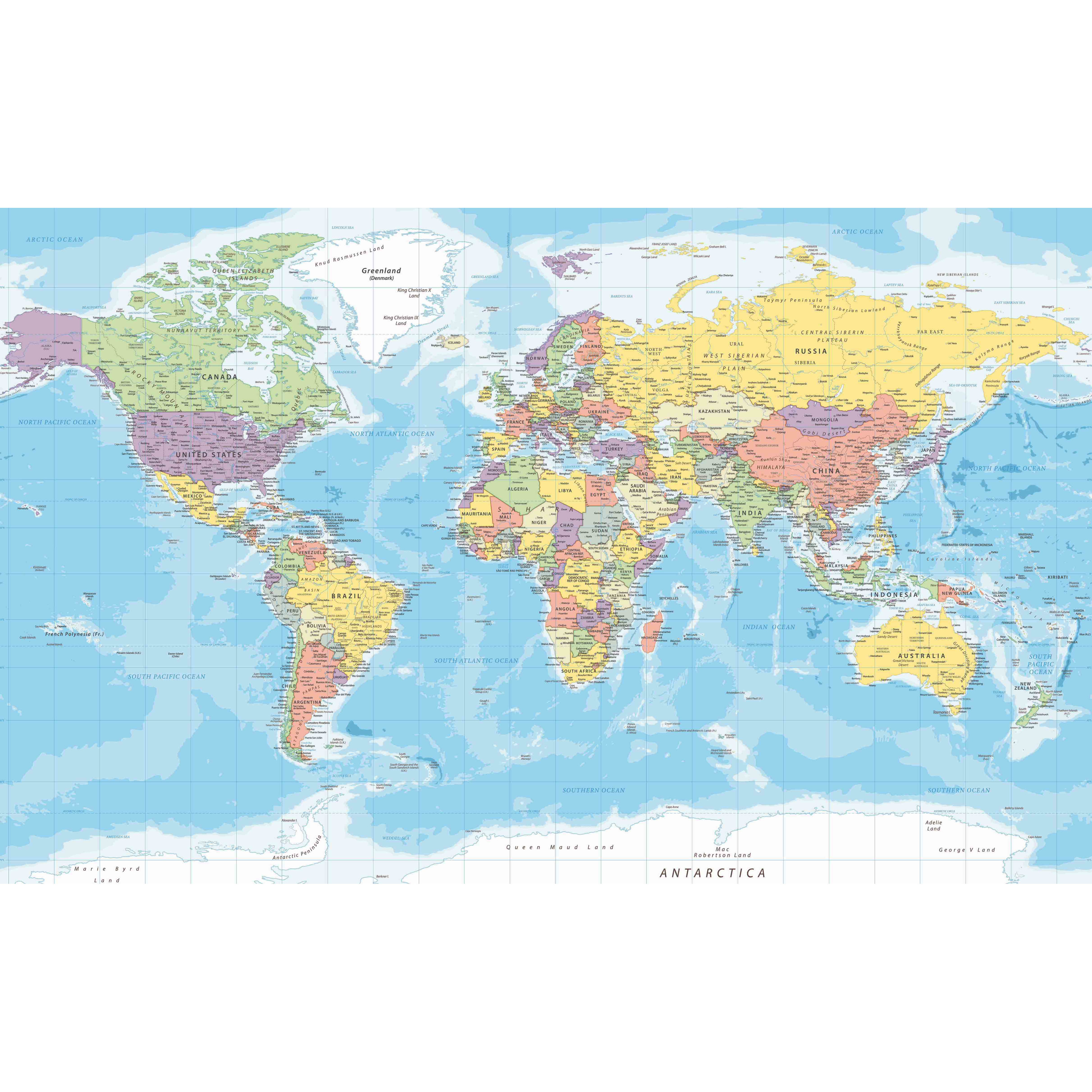 2x Posters politieke wereldkaart met landen voor op kinderkamer-school 84 x 52 cm