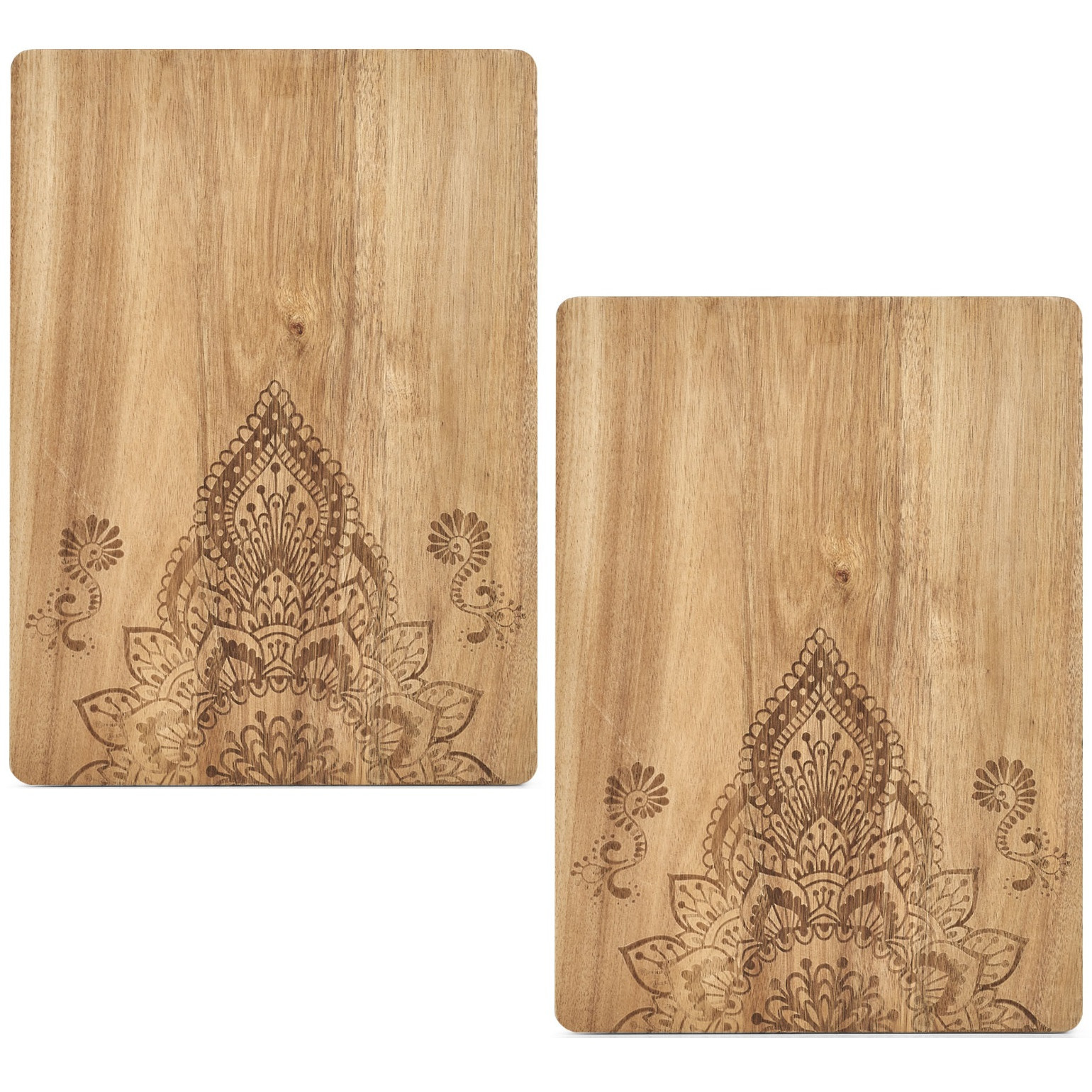 2x Rechthoekige houten snijplanken met mandala print 40 cm