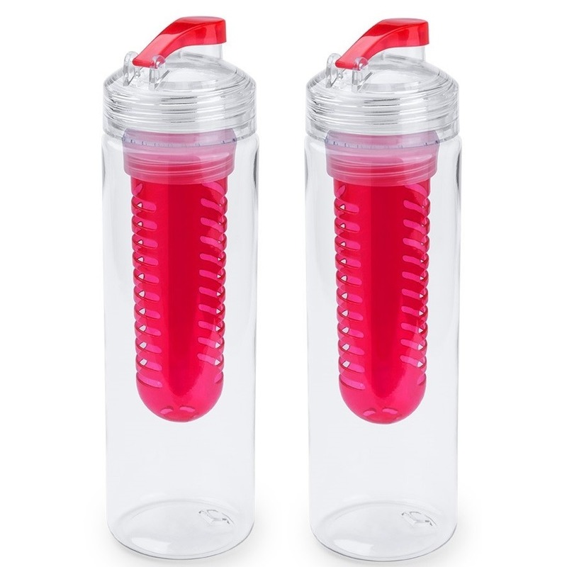 2x Rode drinkfles-waterfles met fruit infuser 700 ml