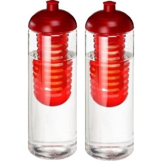 2x Rode drinkflessen-waterflessen met fruit infuser 850 ml