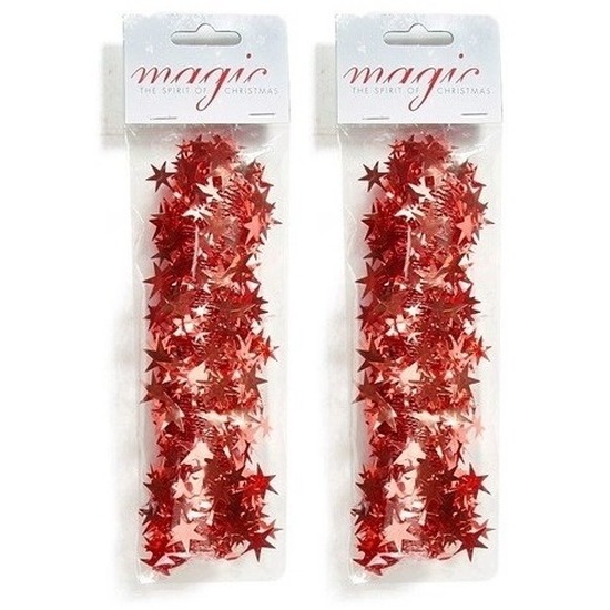 2x Rode spiraal slingers met sterren 750cm kerstboom versieringe