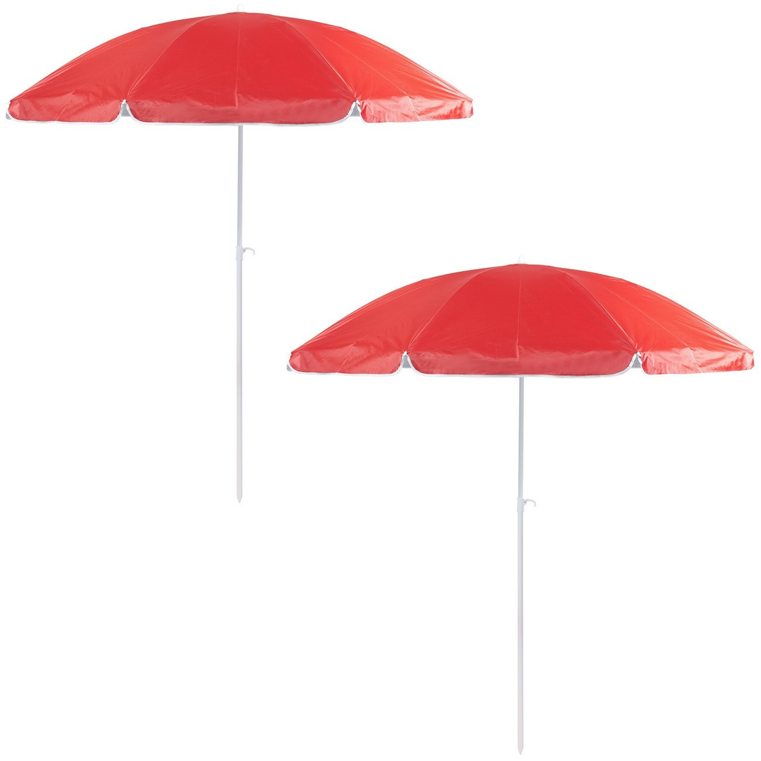 2x Rode strand parasols van nylon 200 cm