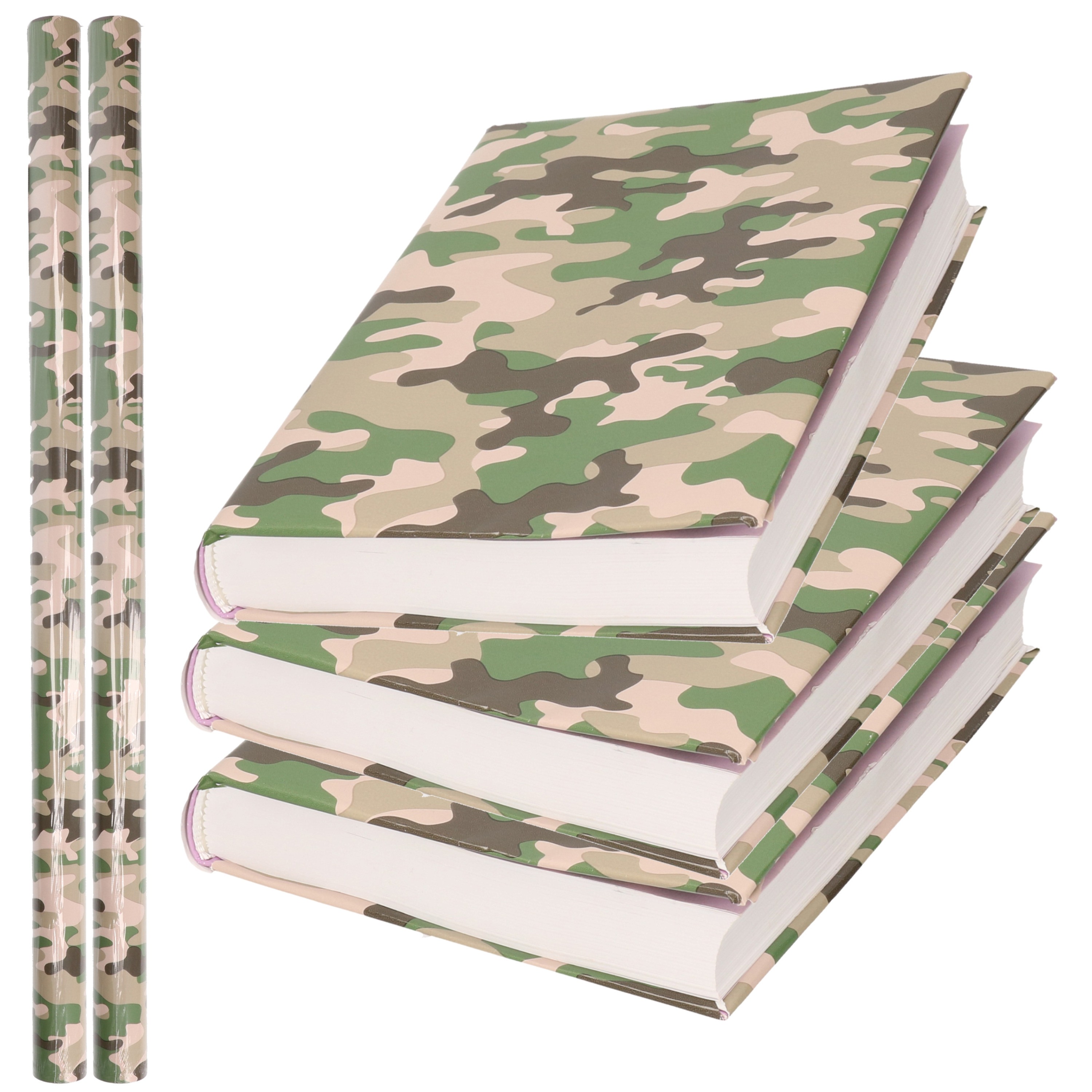 2x Rollen kadopapier / schoolboeken kaftpapier camouflage groen 200 x 70 cm -