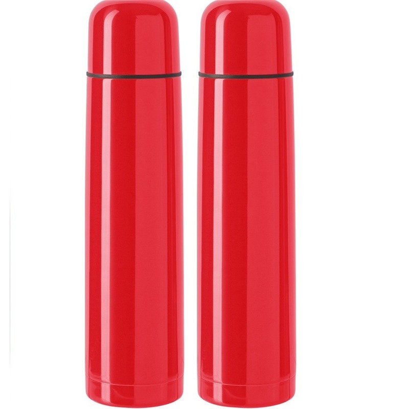 2x RVS thermosflessen-isoleerkannen 1 liter rood