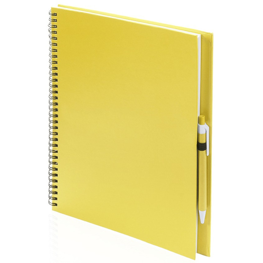2x Schetsboeken-tekenboeken geel A4 formaat 80 vellen inclusief pennen