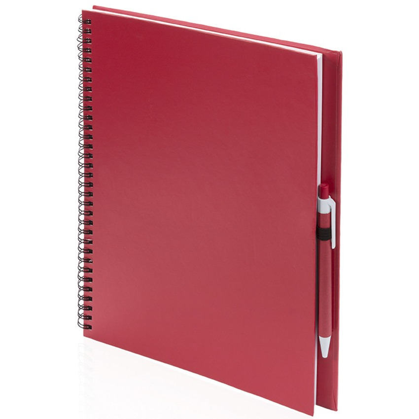 2x Schetsboeken-tekenboeken rood A4 formaat 80 vellen inclusief pennen