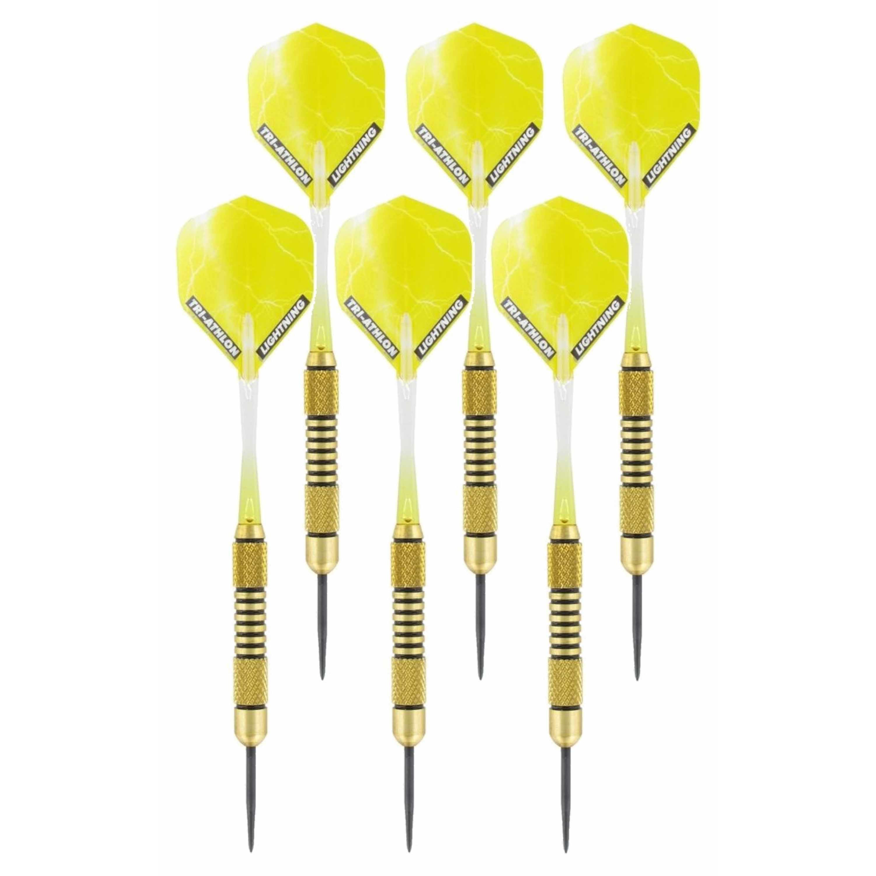 2x Set van 3 dartpijlen Speedy Yellow Brass 19 grams - Darten/darts sport artikelen pijltjes messing