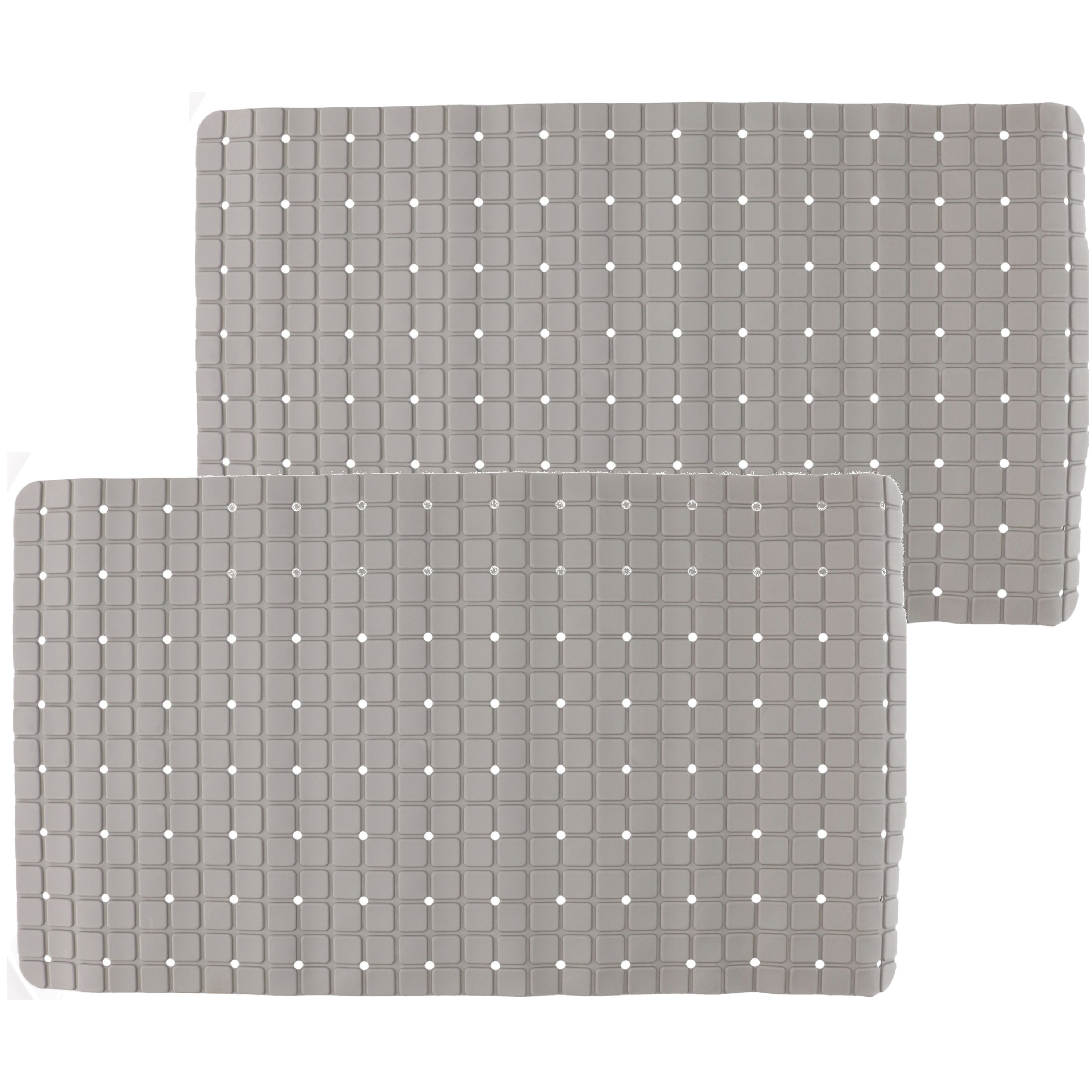 2x stuks badmatten-douchematten anti-slip grijs vierkant patroon 69 x 39 cm